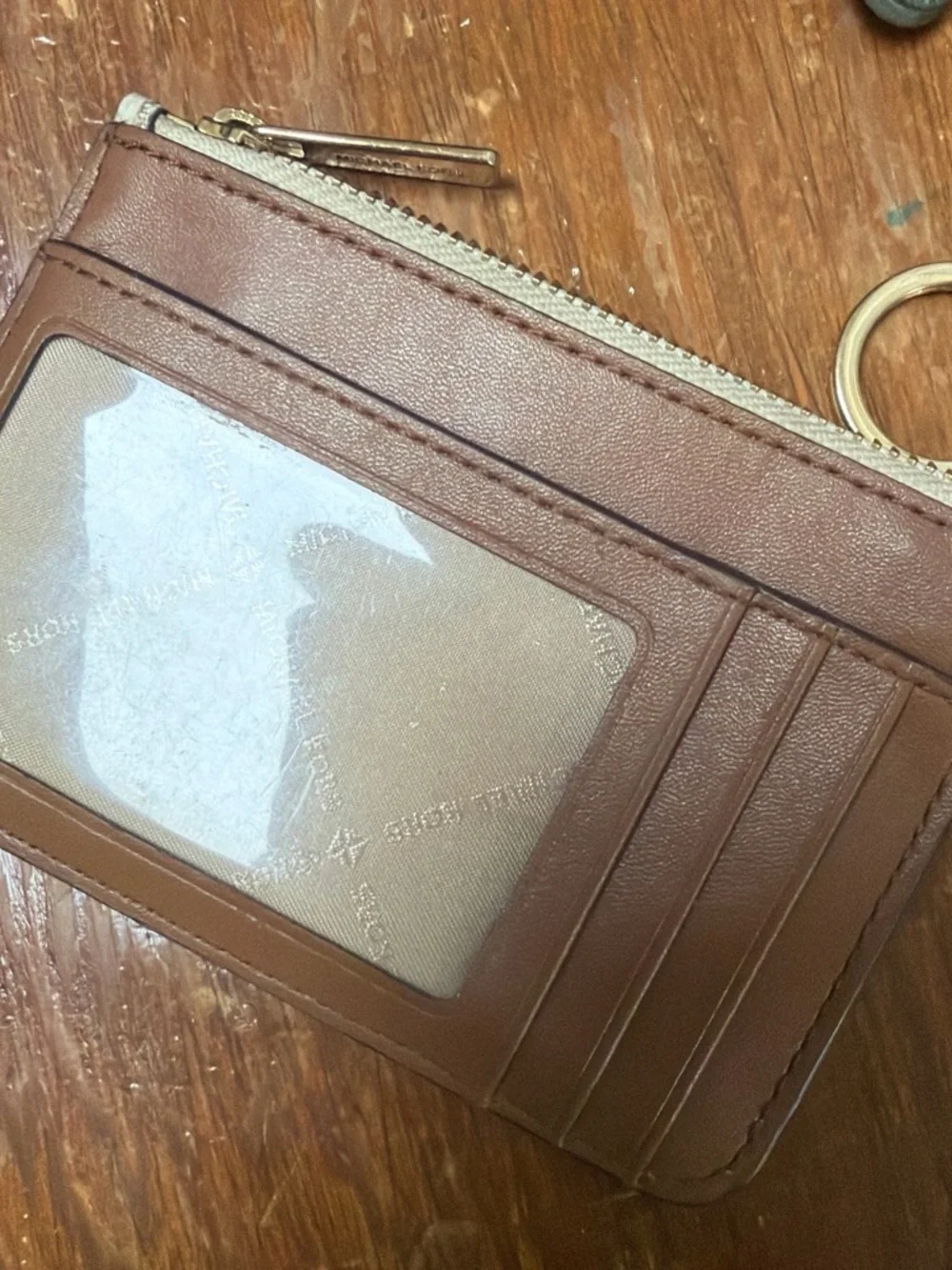 Michael Kors Monogram Zip Wallet - Ivory and Beige with Gold Hardware